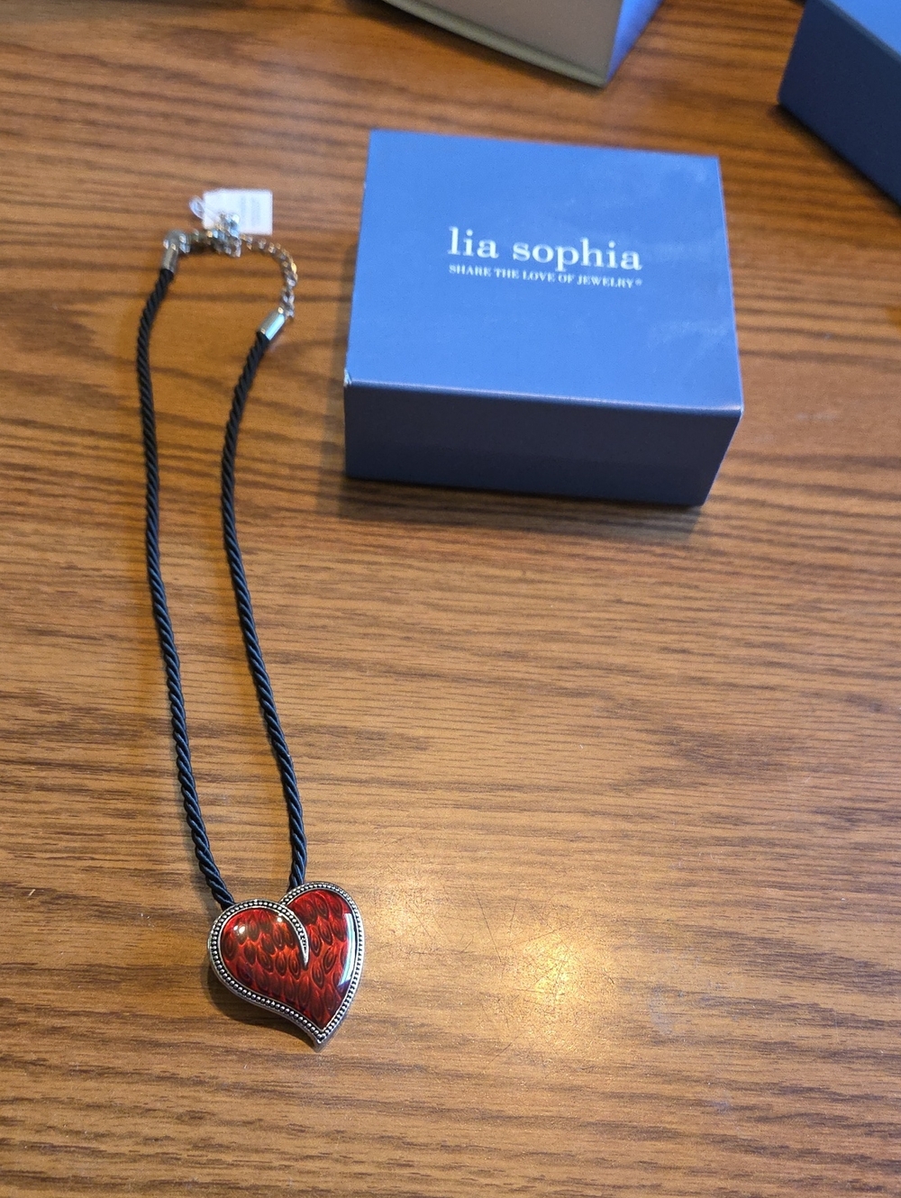Lia Sophia Red Heart Pendant on Black Cord